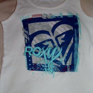ROXY Blue Aqua logo white tank top